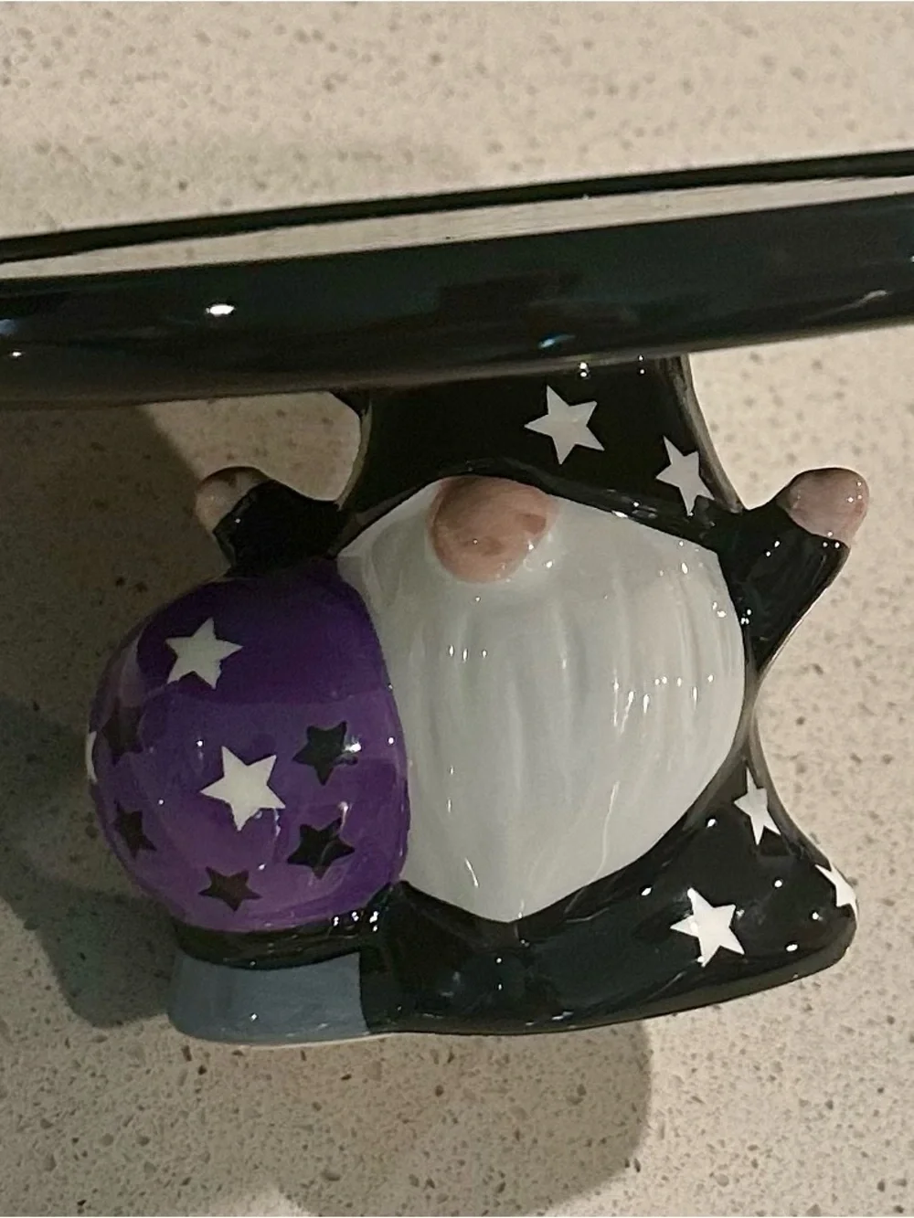 Black Ceramic Cake Stand with Gnome Base